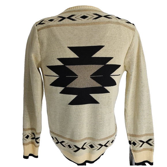 Woman's Aztec Tan Black Open Cardigan Sweater Size Large Fringe Metallic Unbrand - Picture 3 of 12